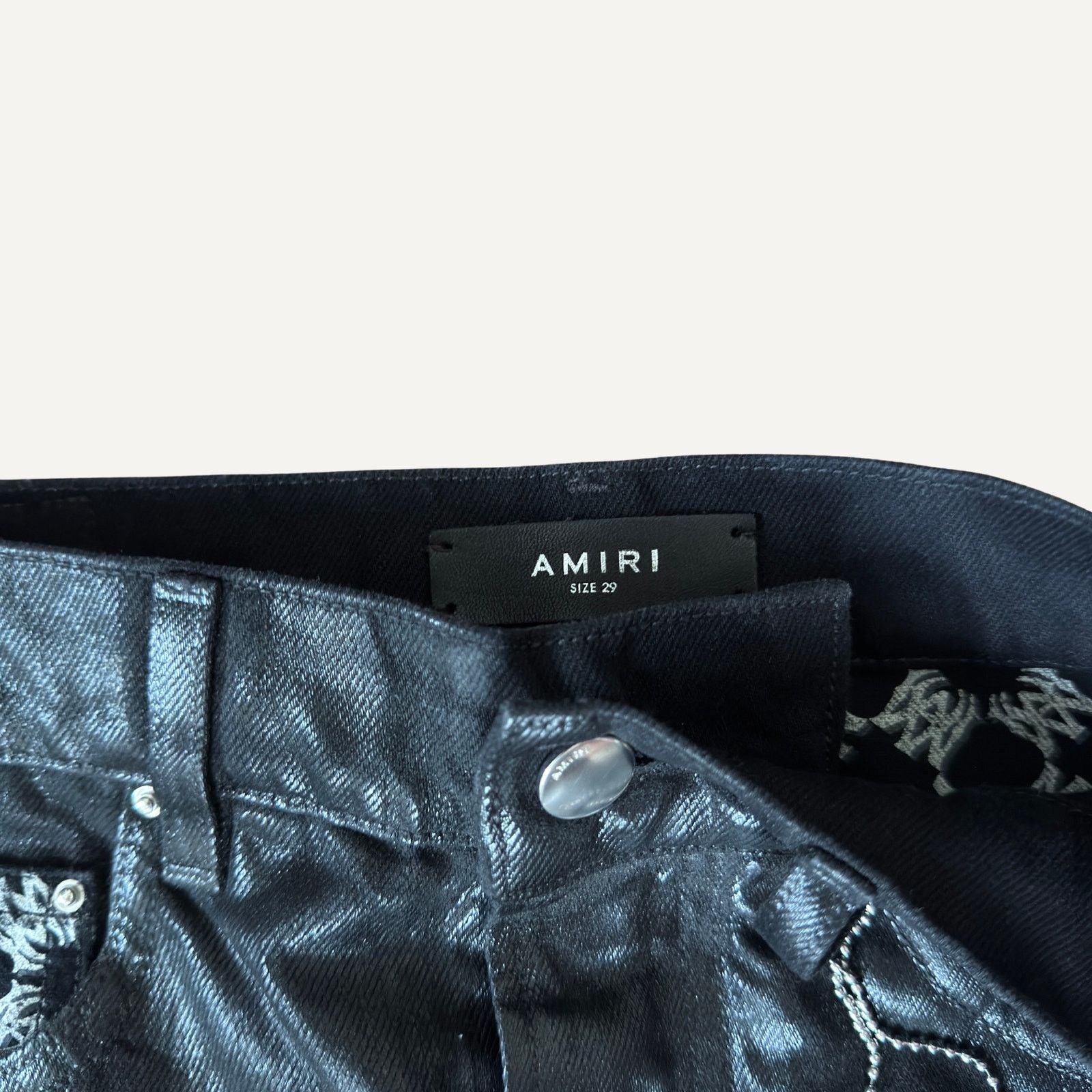 Amiri 29 x 32 - Amiri Waxed MA Quad Printed Interior Skinny Jeans Size US 29 - 7 Thumbnail