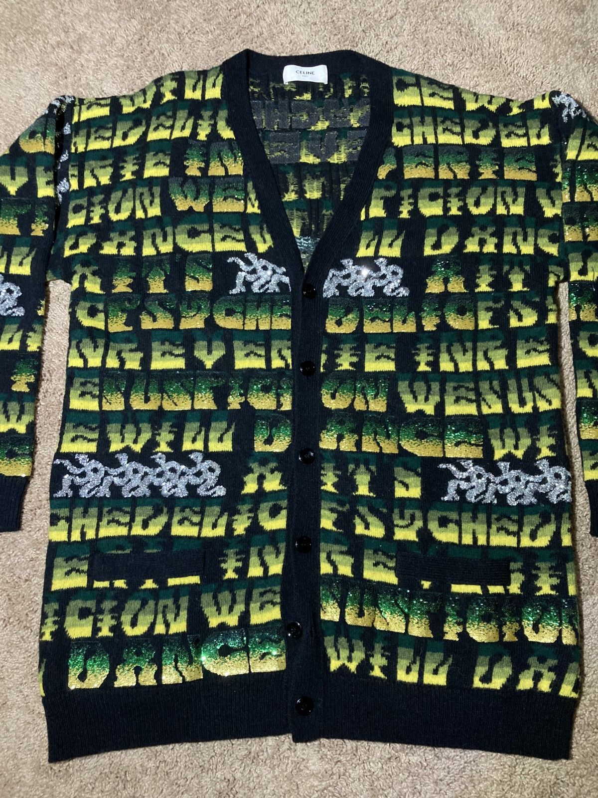 Celine × Hedi Slimane New SS22 Celine Cosmic Cruiser Logo Sequin Cardigan Hedi 90s Size US L / EU 52-54 / 3 - 1 Thumbnail