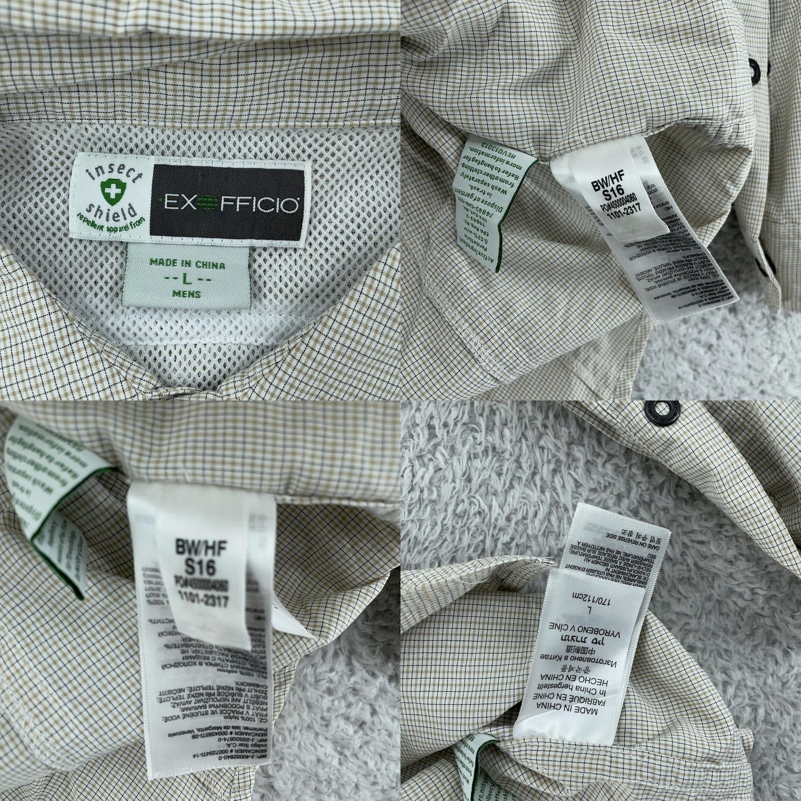 ExOfficio ExOfficio Shirt Men L Beige Check Insect Shield BugsAway Hiking Fishing Collared Shirt Size US L / EU 52-54 / 3 - 8 Thumbnail