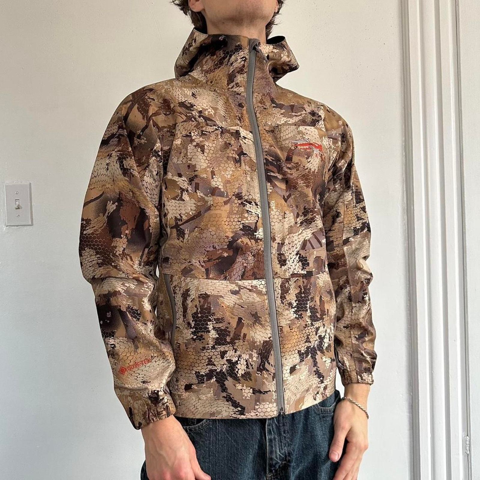 SITKA Sitka 2019 Camo Goretex Rain Shell Zip Up Hooded Jacket Size US XS / EU 42 / 0 - 1 Thumbnail
