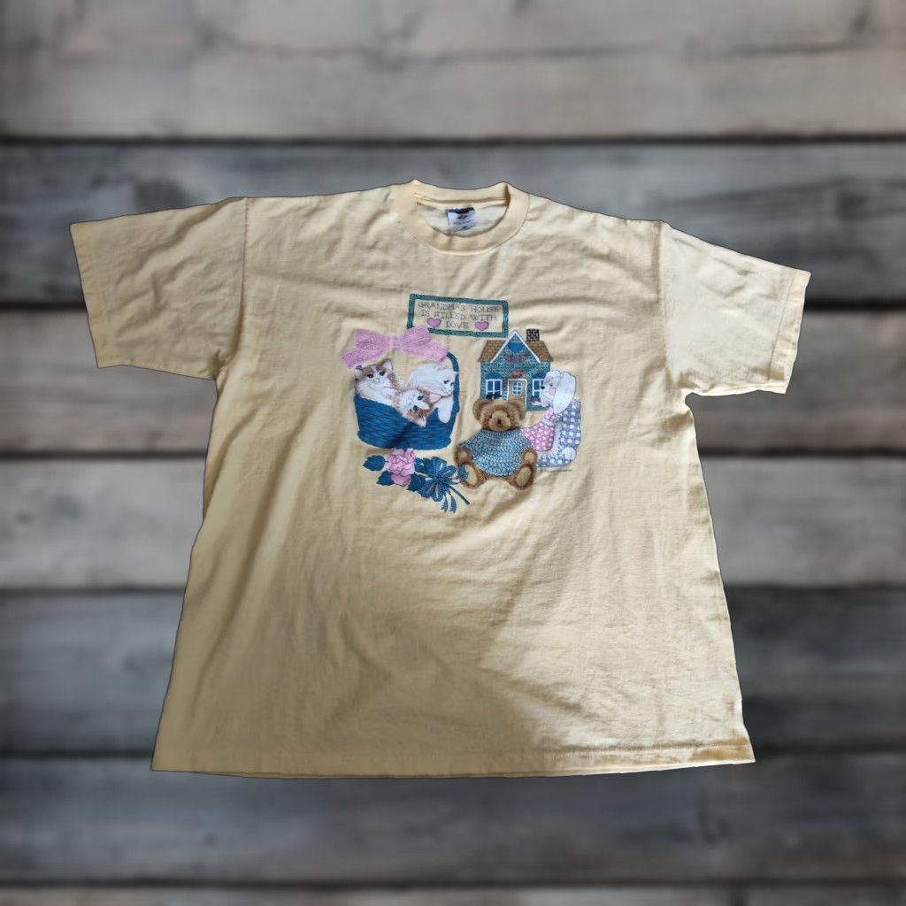 Jerzees Vintage 90s Teddy Bear Shirt Bunny Kittens Cute Cottage Core Tee Shirt USA Made Size US XL / EU 56 / 4 - 1 Thumbnail