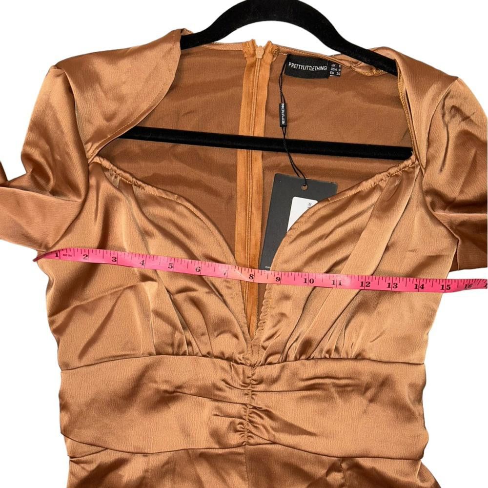 Designer PrettyLittleThing NWT Chocolate Satin Flare Leg Jumpsuit 4 Size 27" / US 4 / IT 40 - 6 Thumbnail