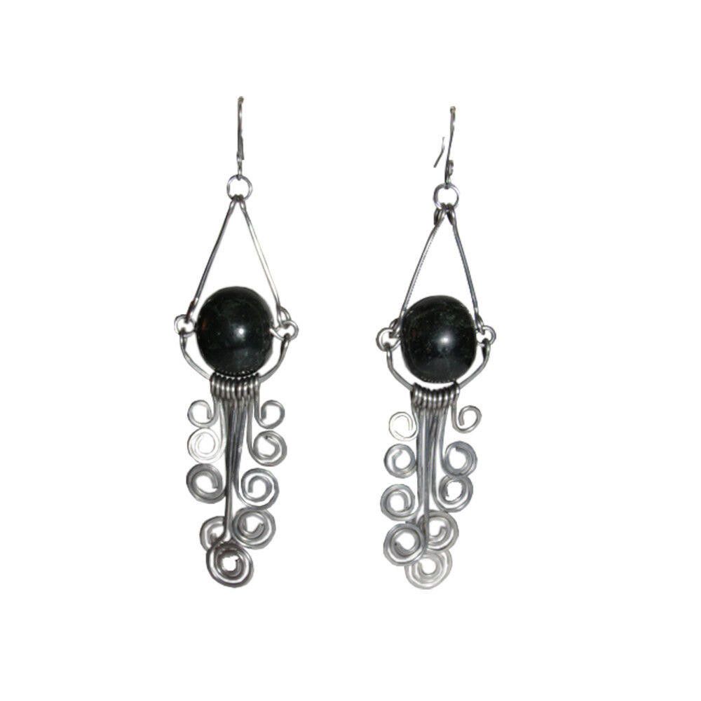 Designer Mexican Guatemalan Jade Bead Alpaca Chandelier Wire Earrings Size ONE SIZE - 1 Thumbnail