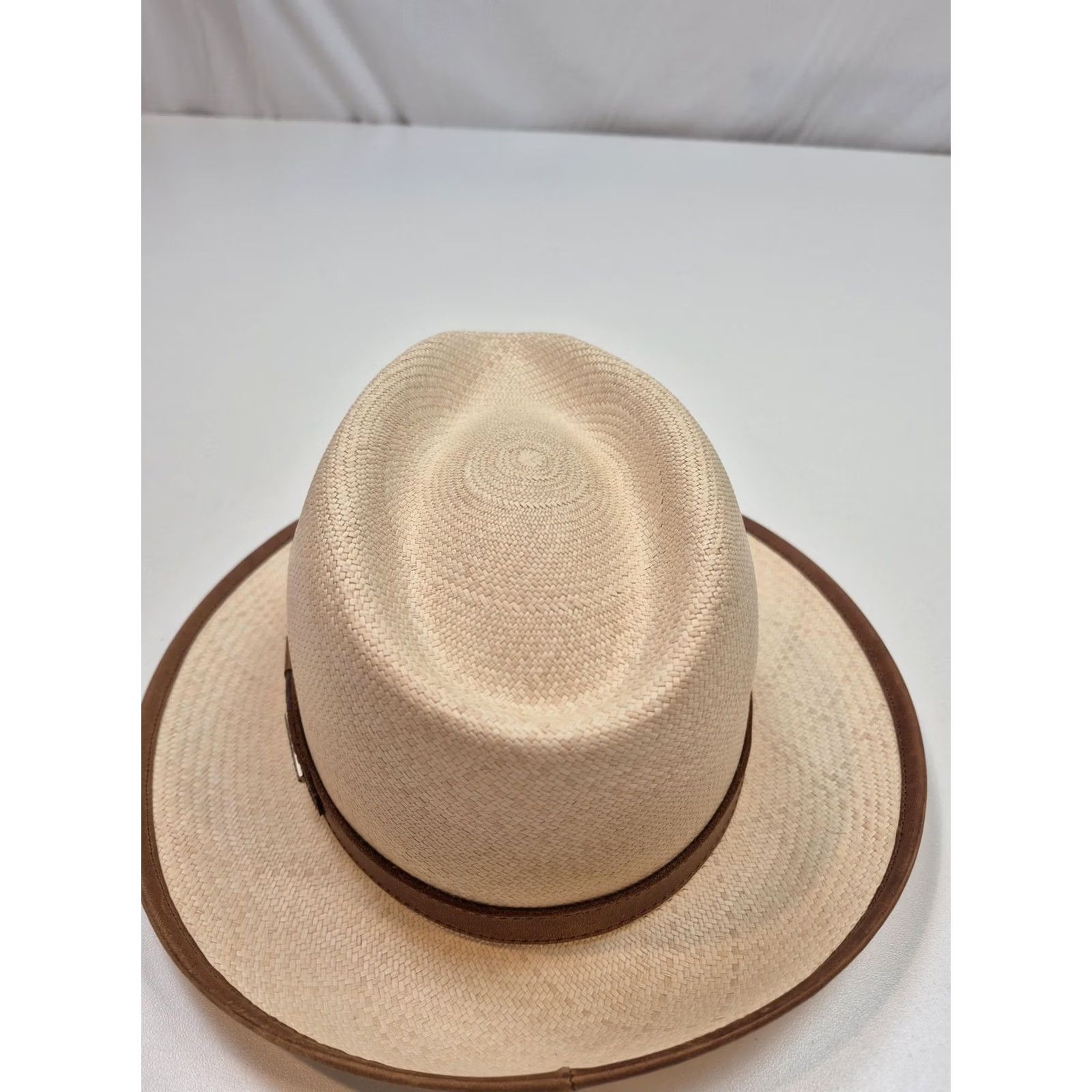 Stetson Stetson Hat Panama Mens One Size Beige Straw Leather Trim Lined Wide Brim Size ONE SIZE - 3 Thumbnail