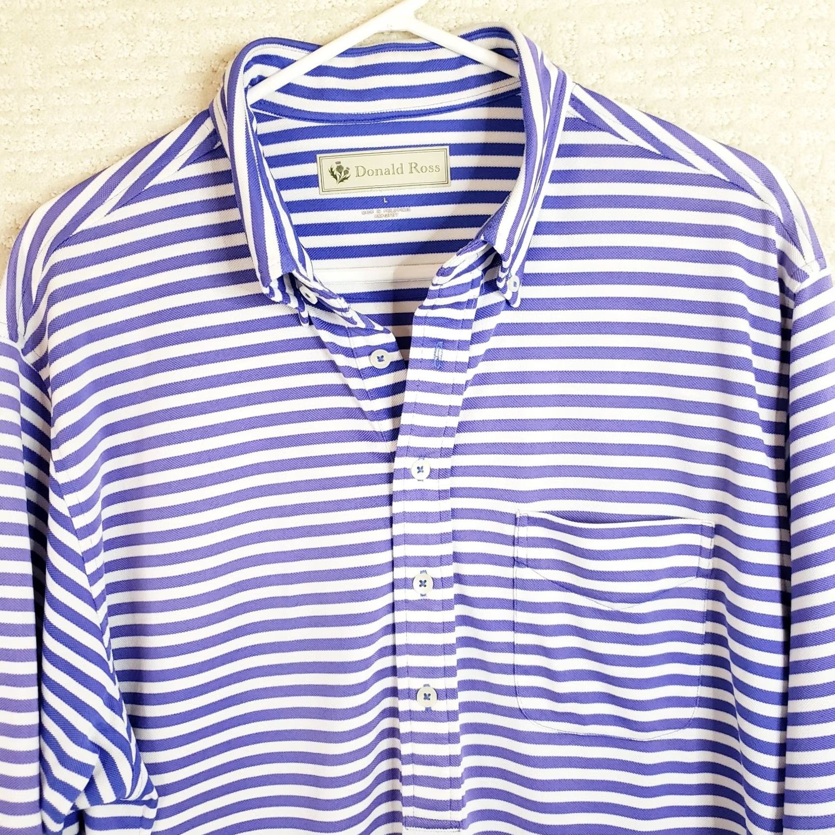 Vintage Donald Ross Polo Shirt Men's L Purple White Striped Golf Outdoor Casual Size US L / EU 52-54 / 3 - 3 Thumbnail