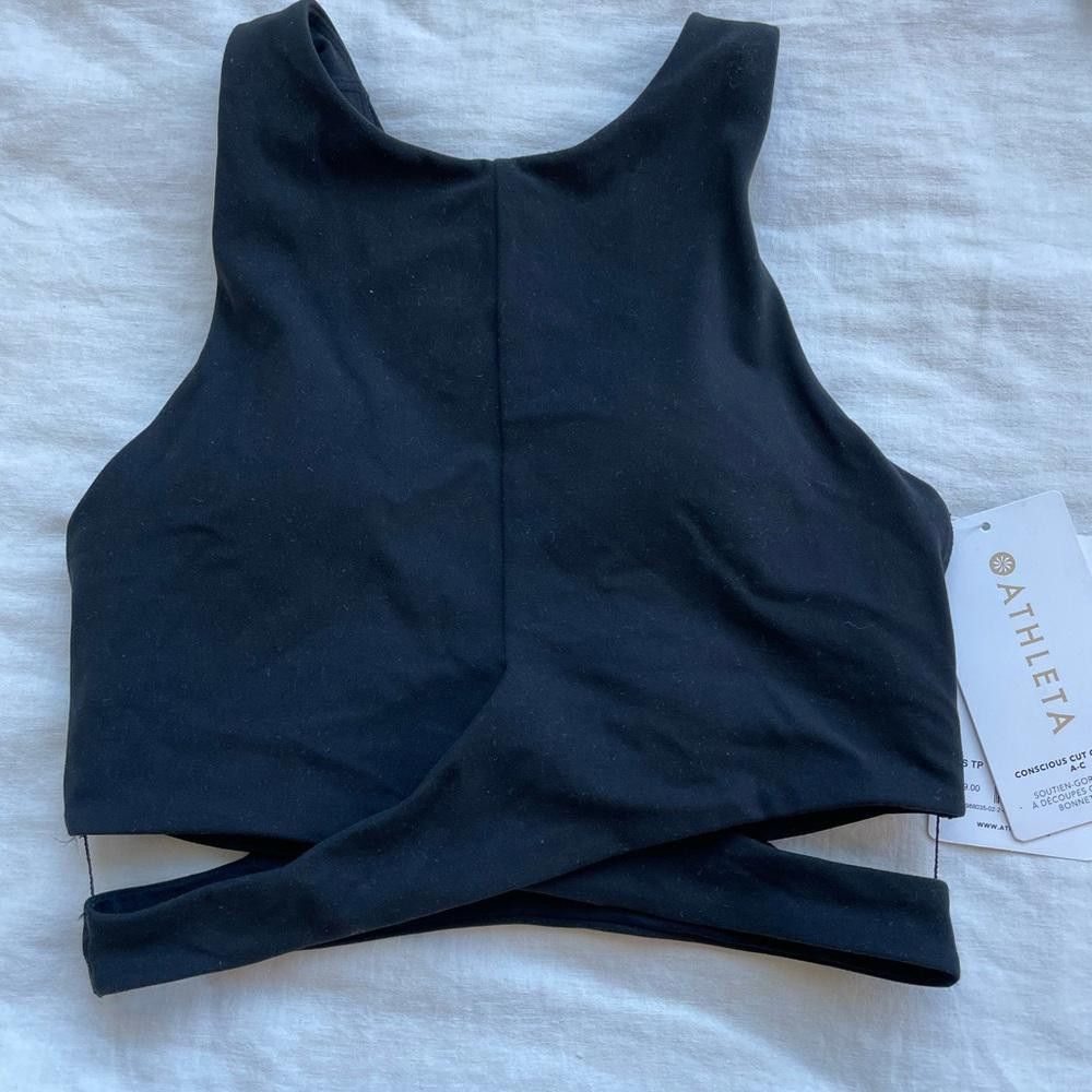 Designer NWT Athleta Conscious Cut Out Crop A-C Sports Bra XS Black Size ONE SIZE - 3 Thumbnail