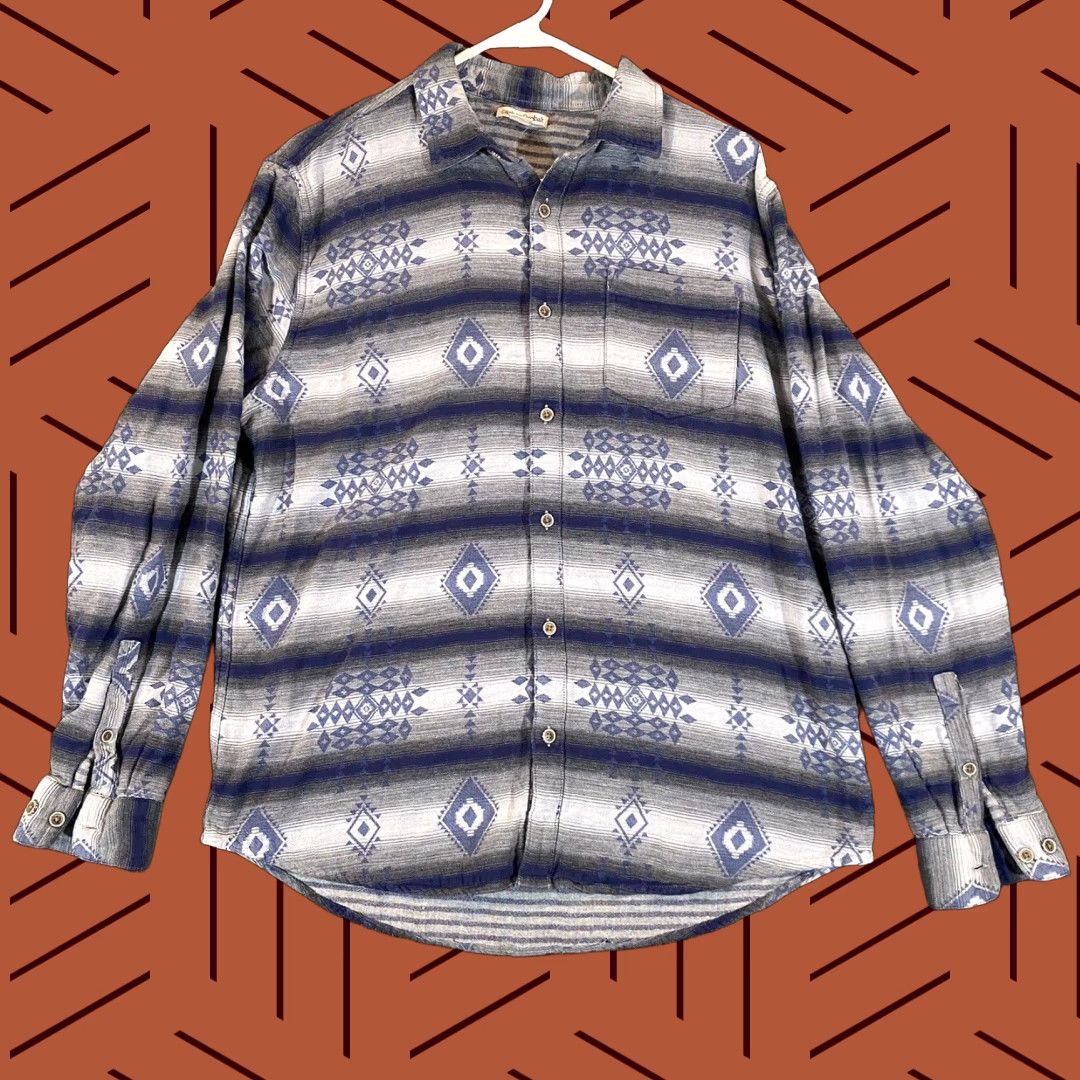 Carbon2Cobalt Carbon 2 Cobalt Shirt Mens Medium Aztec Southwestern Blue Gray Flannel Button Up Size US M / EU 48-50 / 2 - 1 Thumbnail