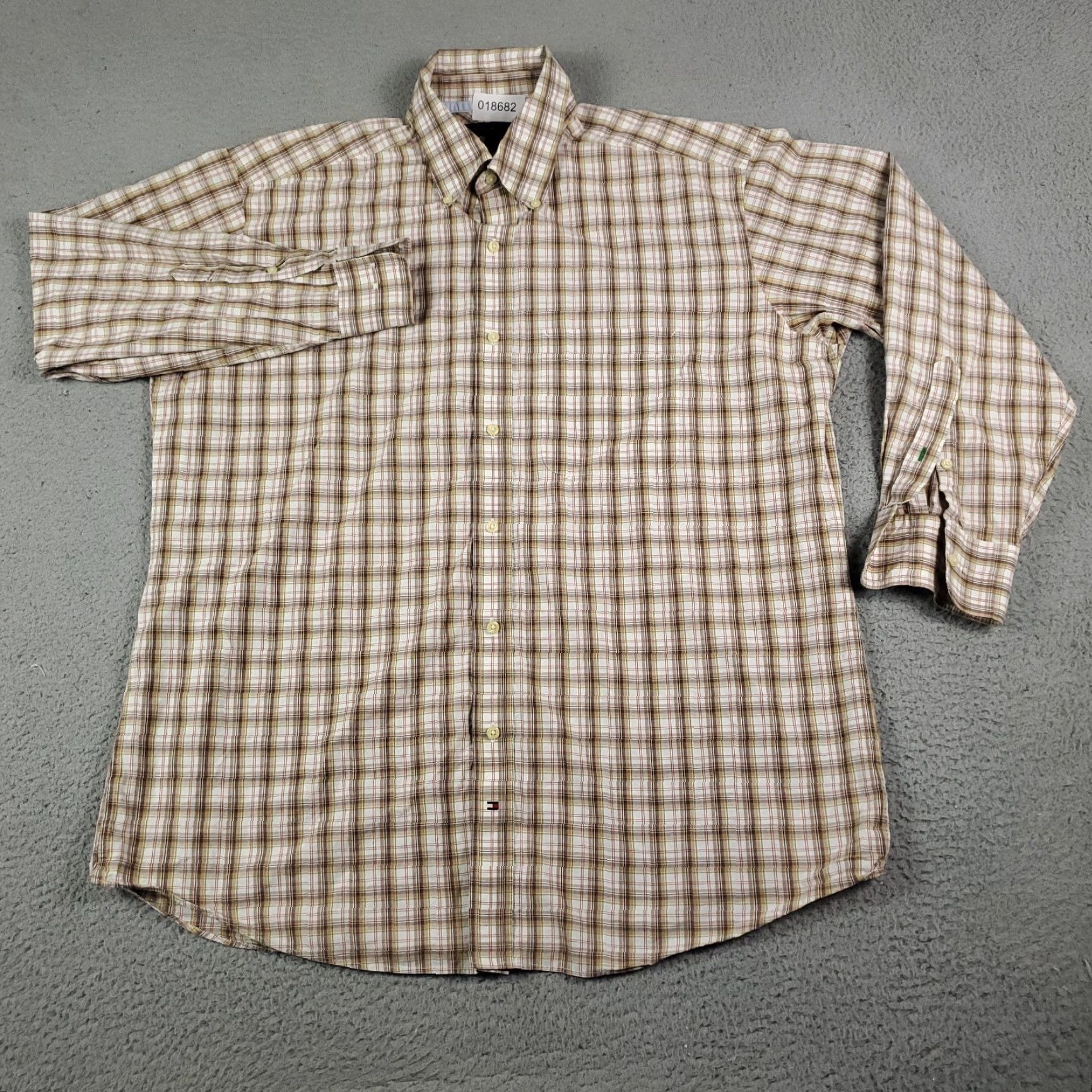 Tommy Hilfiger Tommy Hilfiger Plaid Shirt Beige Long Sleeve Casual Button-Up Mens Large Size US L / EU 52-54 / 3 - 2 Thumbnail