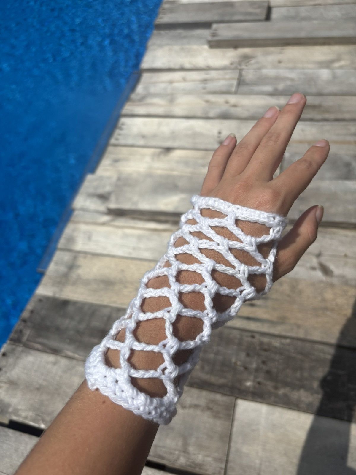 Handmade Crochet Fishnet Fingerless Gloves Size ONE SIZE - 9 Thumbnail