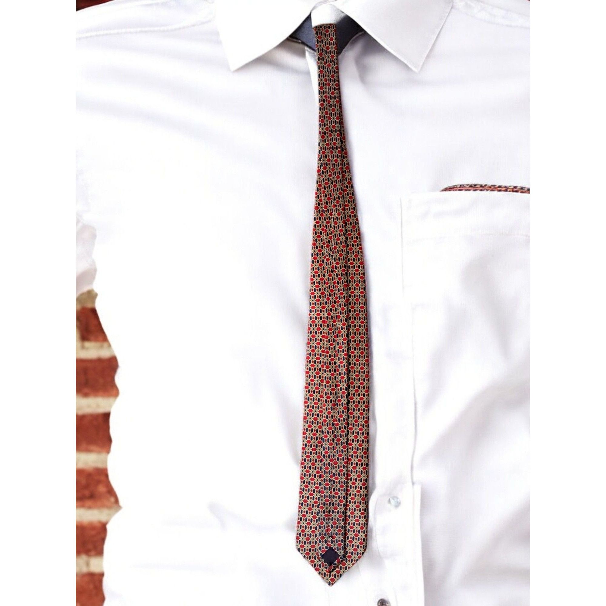 Other St. Lorren 100% Silk Tie, Geometric Pattern: Red, Blue, and Size ONE SIZE - 4 Thumbnail