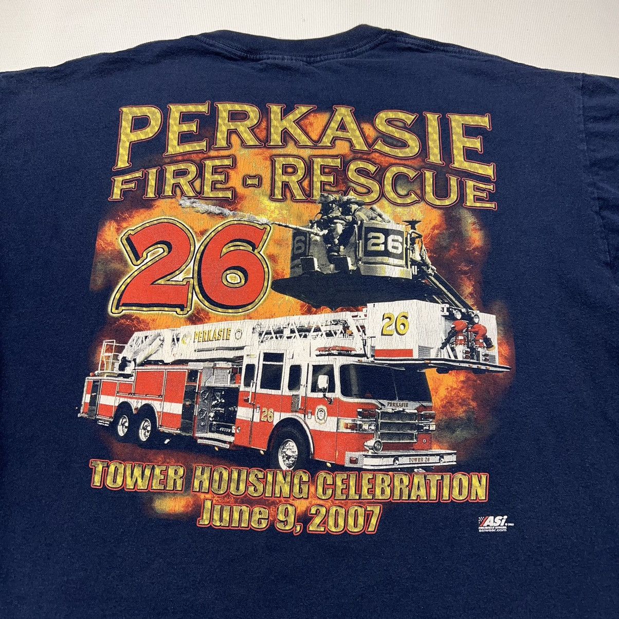 Vintage Fire Rescue Tee Shirt Blue Fighter Bucks County PA Truck Size US XL / EU 56 / 4 - 11 Thumbnail