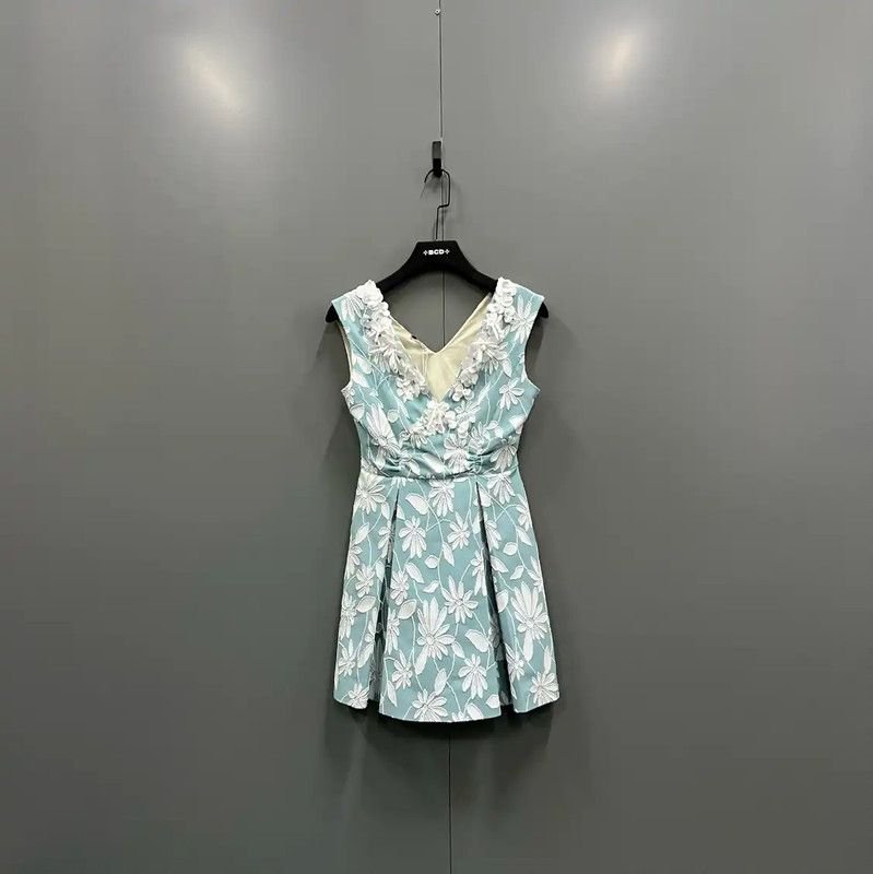 Miu Miu Miu Miu Green Floral Short Sleeve Dress 0089 Size ONE SIZE - 1 Thumbnail