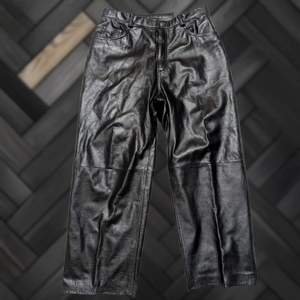 Vintage VINTAGE Wilsons Leather Jeans 36x32 Baggy Loose Wide-Leg Black Leather, Cowhide Men's Pants 1990s Y2K Vintage Motorcycle Style Size US 36 / EU 52 - 1 Thumbnail