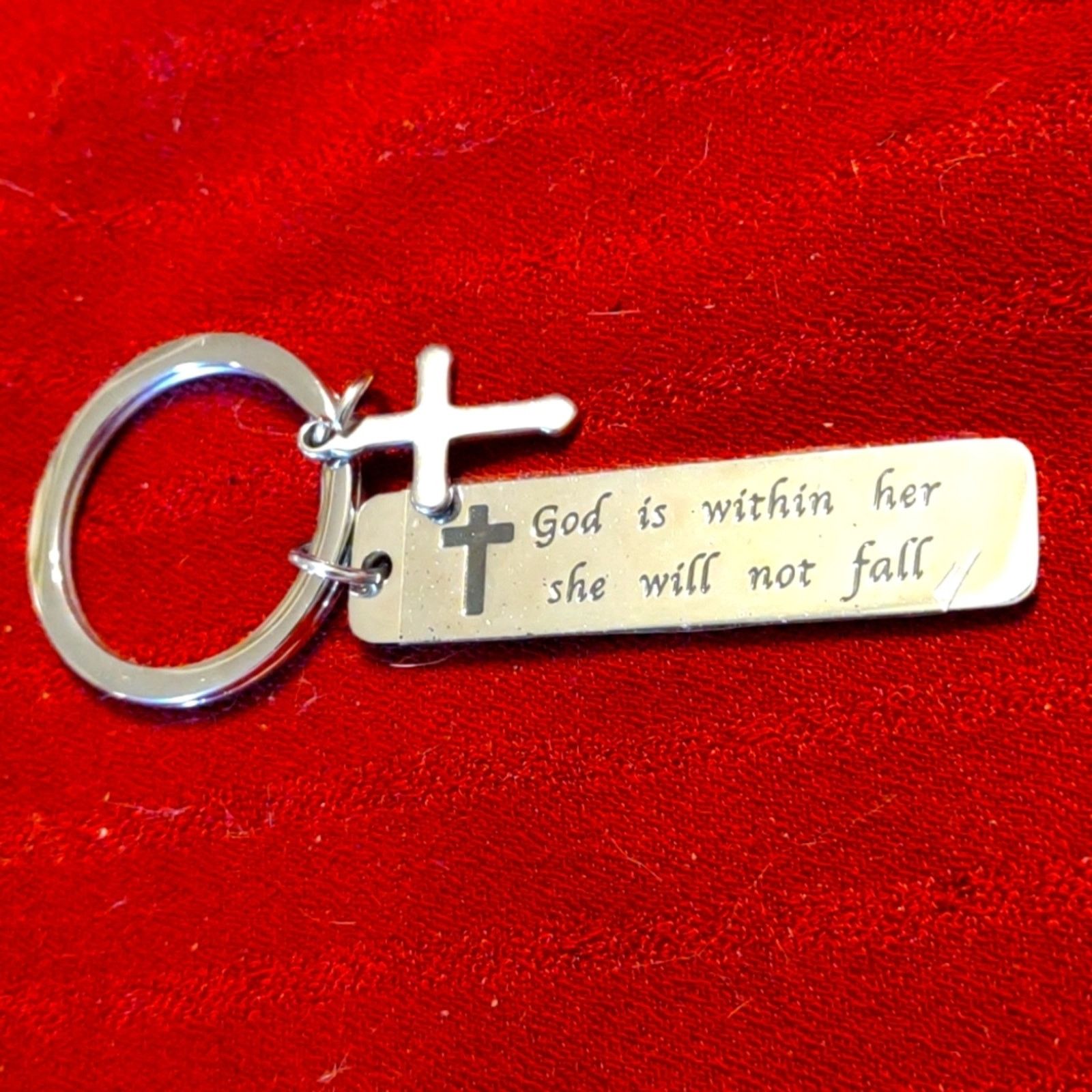 Vintage Vtg. religious keychain~God is within her she will not fall~ Size ONE SIZE - 1 Thumbnail