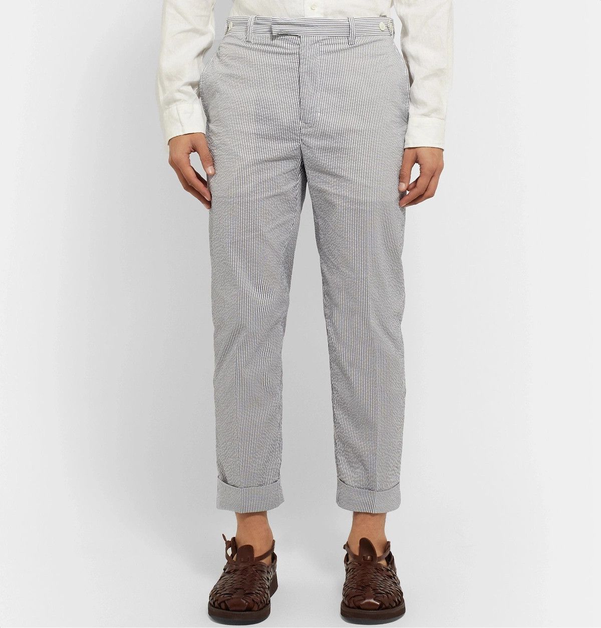 Beams Plus Cropped Striped Seersucker Trousers Size US 32 / EU 48 - 6 Thumbnail