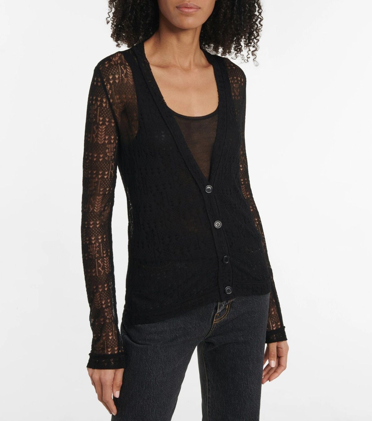 Saint Laurent Paris o1s1wg111224 Patterned Semi-Sheer Cardigan in Black Size M / US 6-8 / IT 42-44 - 5 Thumbnail