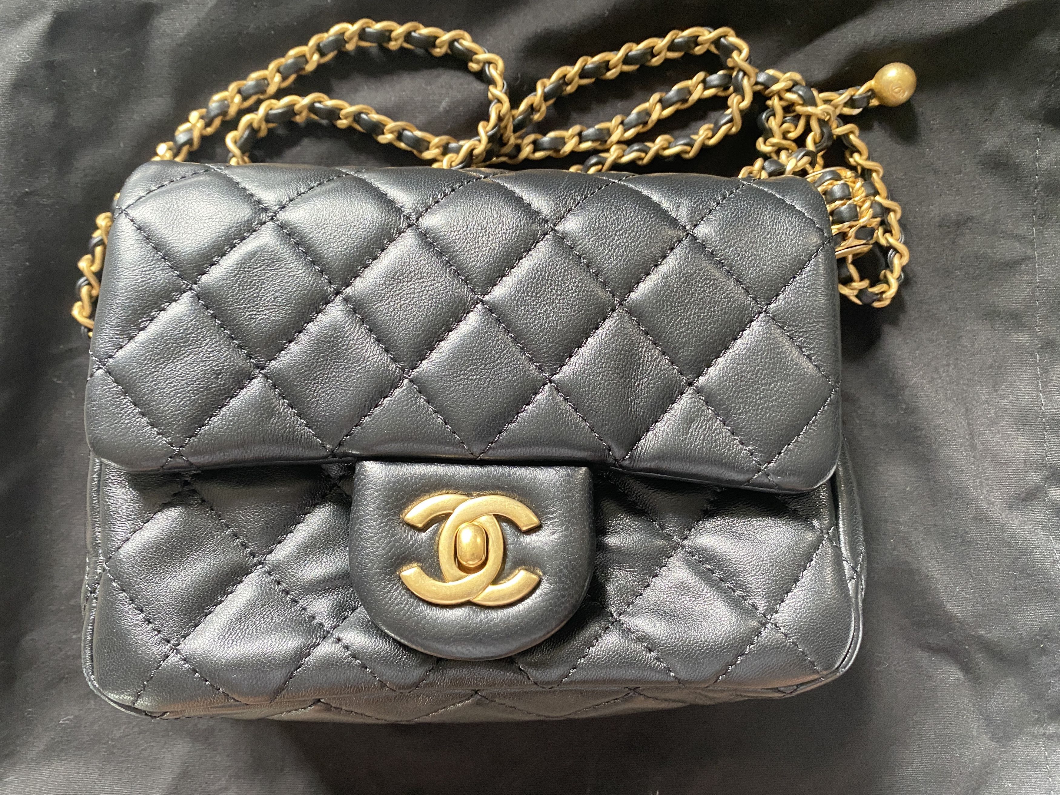 Chanel CHANEL Black Mini Square Pearl Crush Gold Ball Flap Bag Size ONE SIZE - 1 Thumbnail