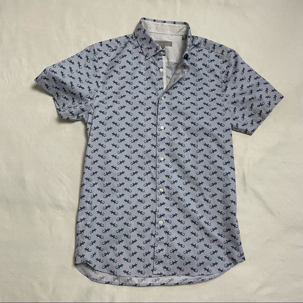 Ted Baker New Ted Baker Short Sleeve Lizard Print Cotton Shirt Size 2 Size US M / EU 48-50 / 2 - 2 Thumbnail