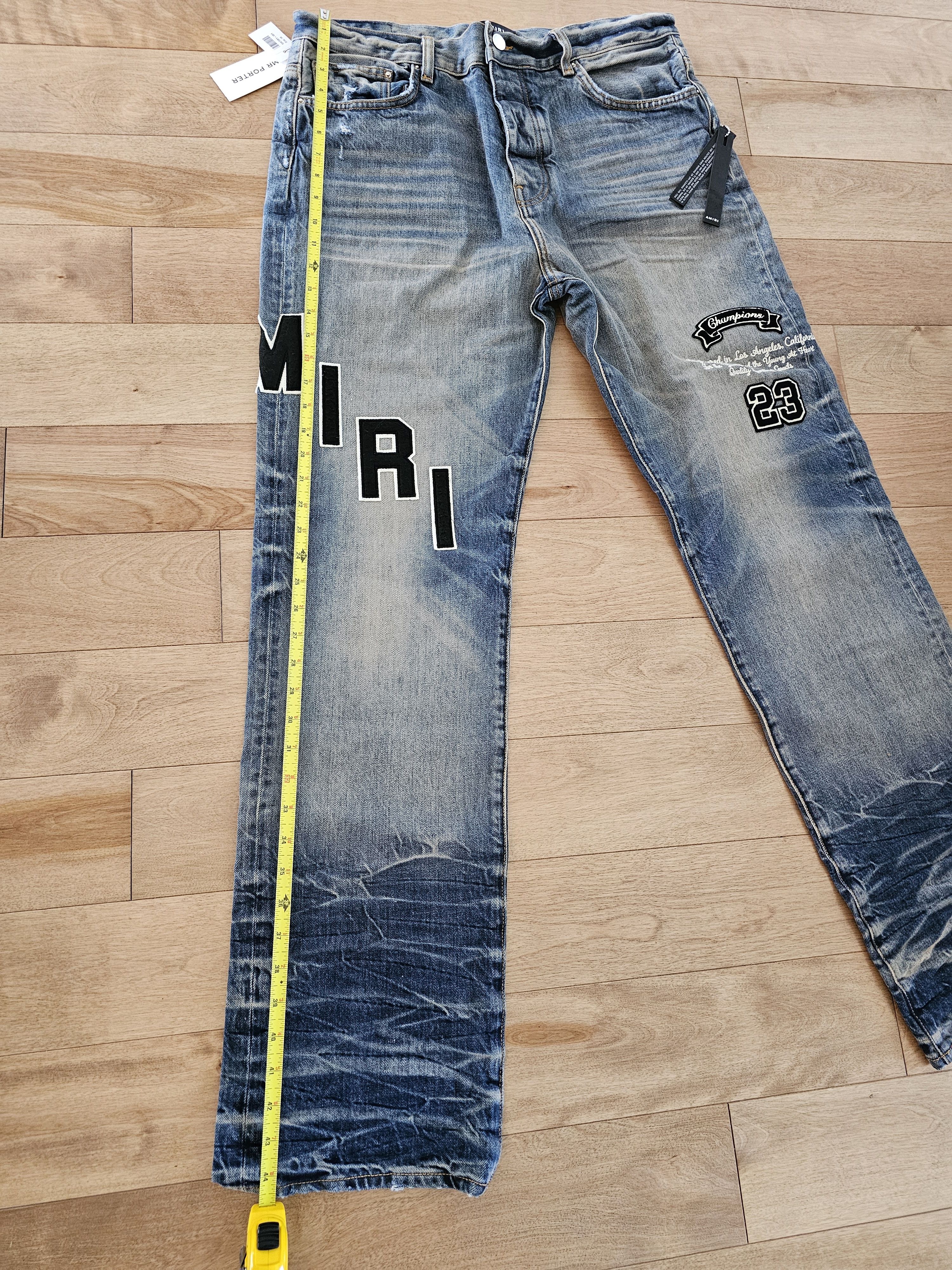 Amiri Amiri Patchwork “Champions 23” Jeans Blue Sz 34 BNWT Size US 34 / EU 50 - 4 Thumbnail