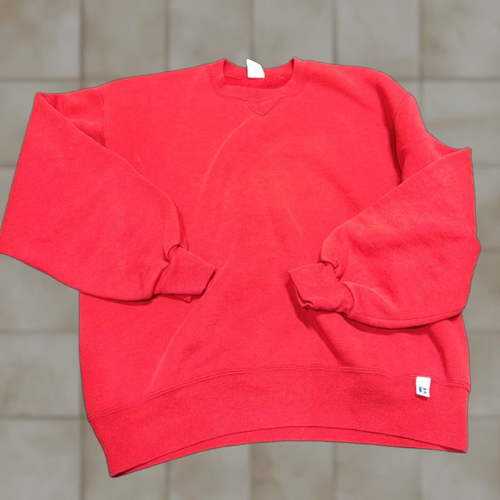 VINTAGE Russell Athletic Sweatshirt Men L Red Crewneck 90s Logo United States Classic Pullover Cotton Polyester Fleece Blk?