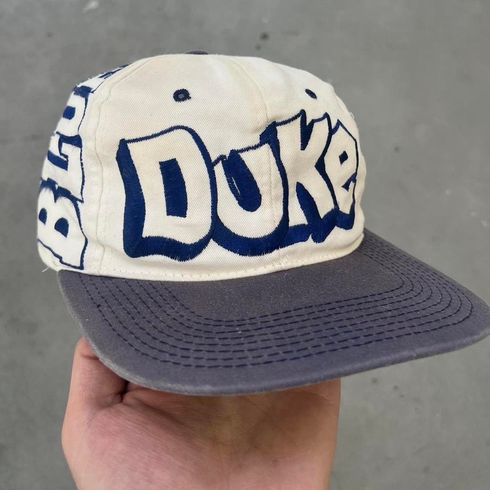 image of Vintage 90's Duke Blue Devils Graffiti Embroidered Snapback in White, Men's