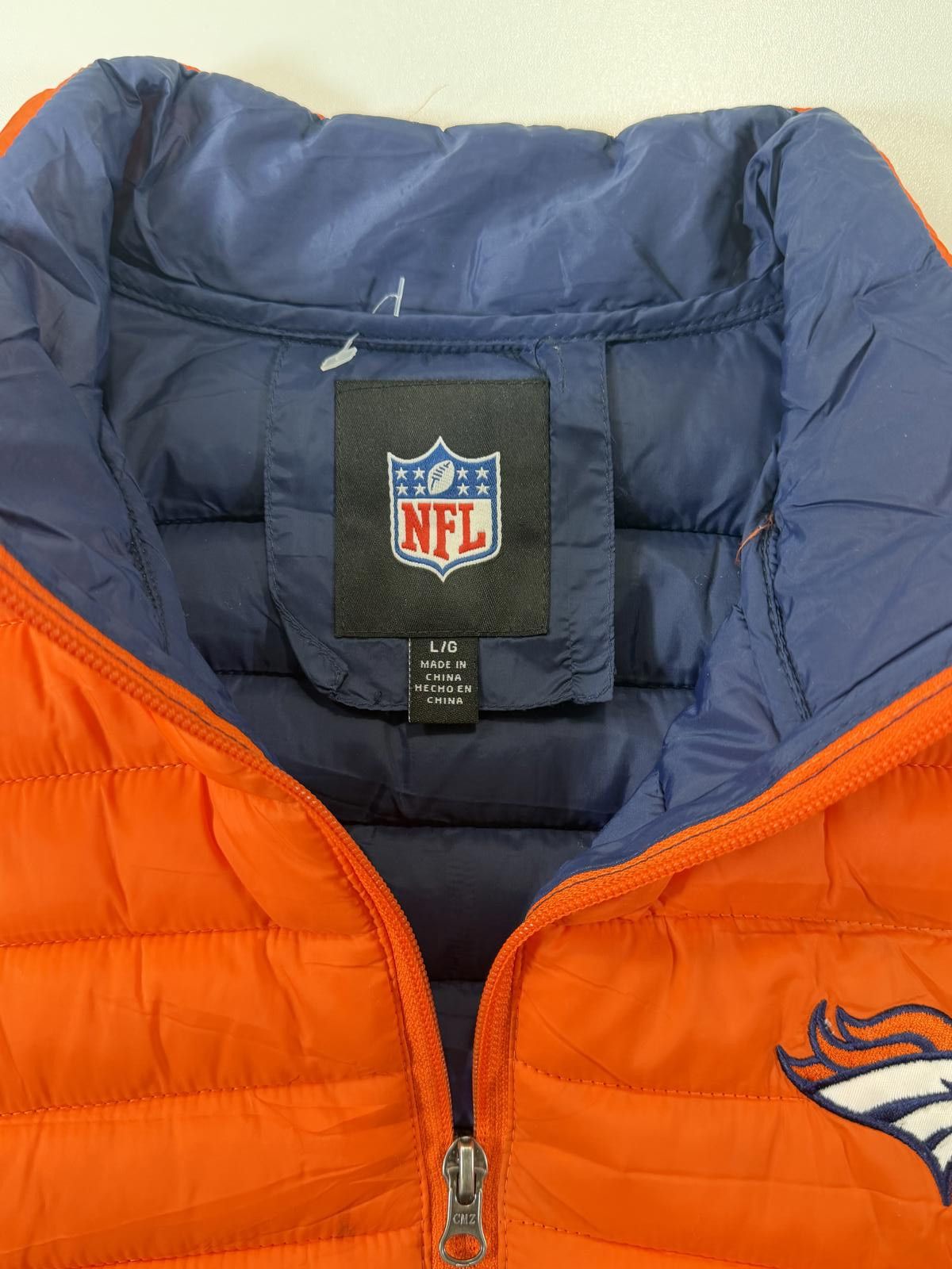 Unknown London Orange Puffer Vest with Denver Broncos Logo Size US L / EU 52-54 / 3 - 4 Thumbnail