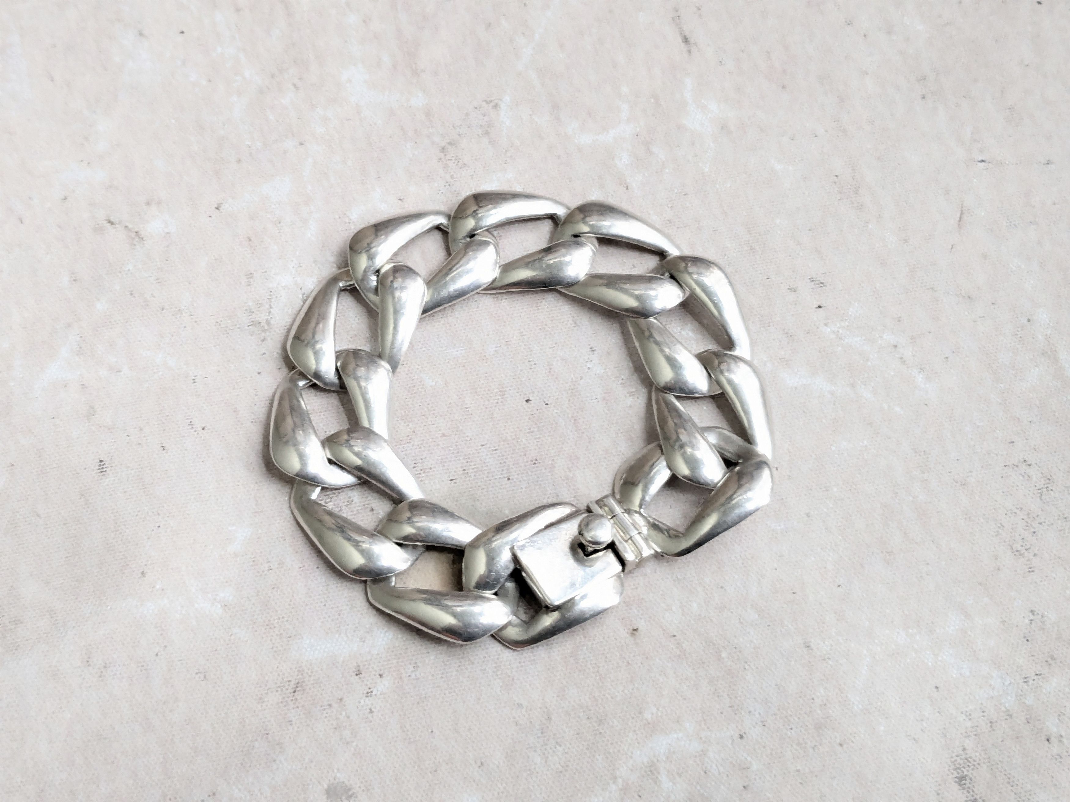 Jewelry Vintage Sterling Silver Bracelet Cuban Curb 7.75 Mexico Size ONE SIZE - 1 Thumbnail