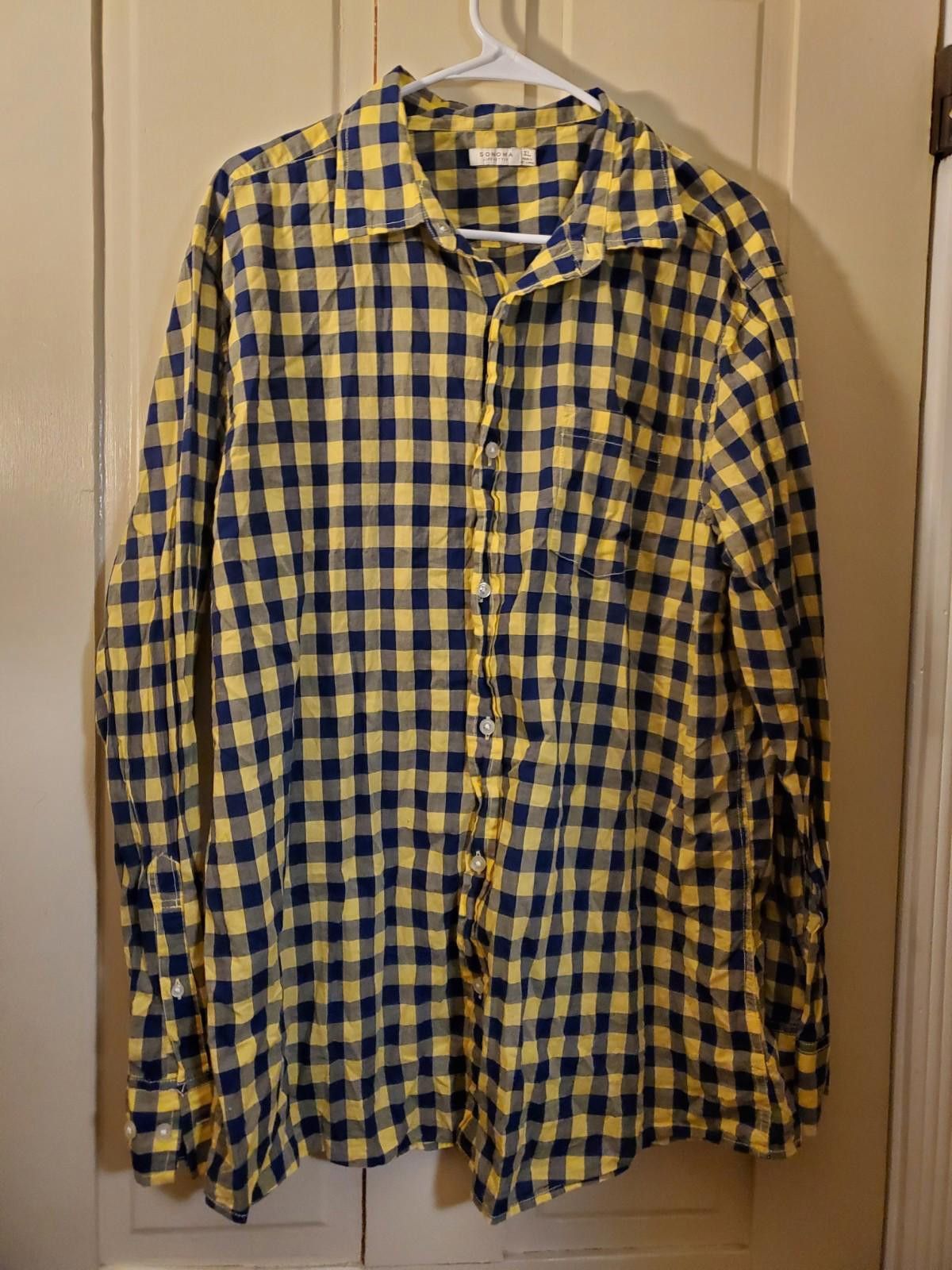Sonoma Sonoma Men's Life+Style Navy/Yellow Check LS XL Cotton Shirt Size US XL / EU 56 / 4 - 1 Thumbnail