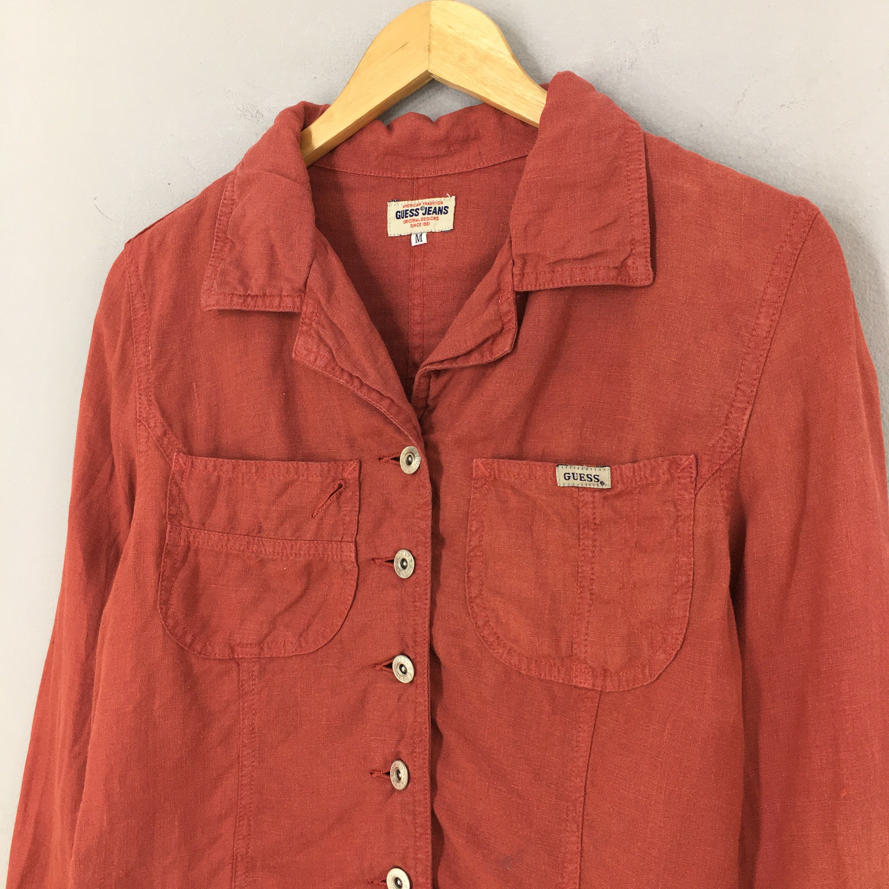 Guess × Jean × Vintage Vintage Guess Jeans Women Cropped Jacket Linen Medium Size M / US 6-8 / IT 42-44 - 3 Thumbnail