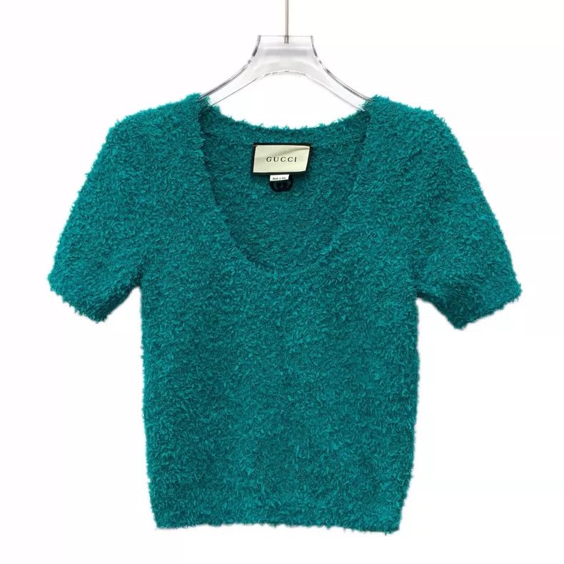 Gucci Gucci Blue cotton round-neck short-sleeved tweed knitted sw Size S / US 4 / IT 40 - 1 Thumbnail