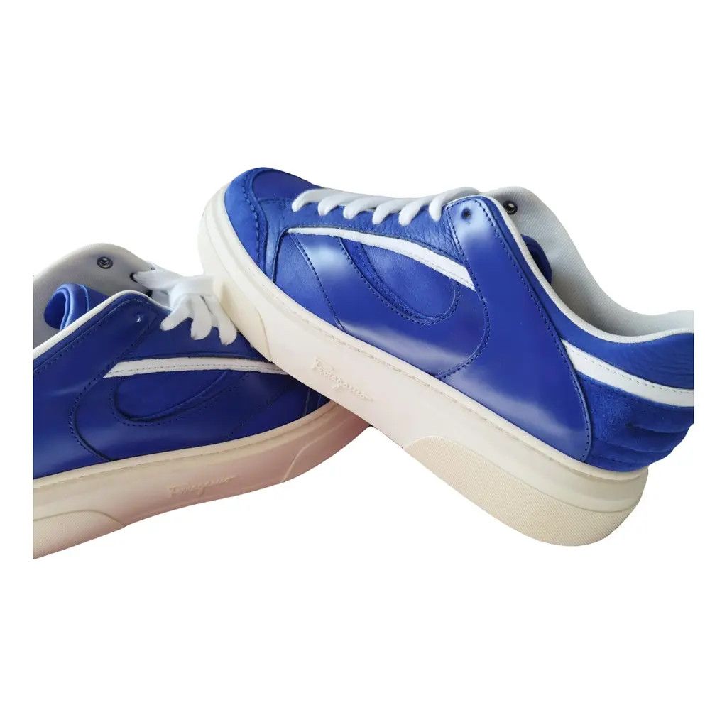 Salvatore Ferragamo o1s1rm0724 Leather Low-Top Sneakers in Blue/White Size US 7 / EU 40 - 3 Thumbnail