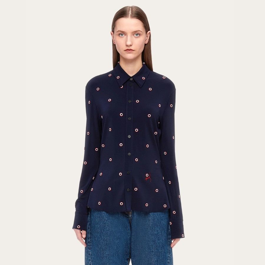 Salvatore Ferragamo o1s1rm0126 Shirt in Navy Blue Size M / US 6-8 / IT 42-44 - 2 Thumbnail