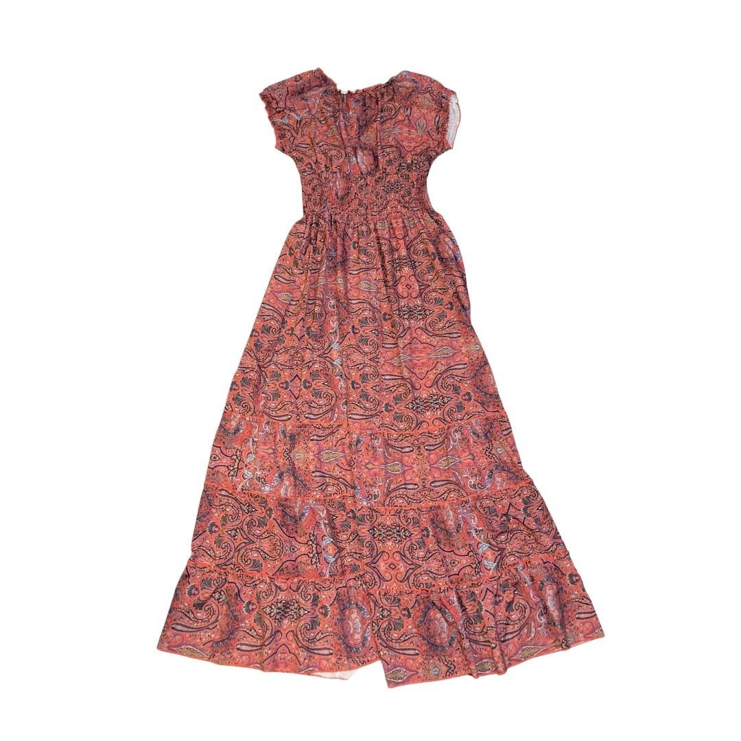 Other Bohemian Paisley Print Maxi Smoked Waist Dress Peasant Flowy Size S / US 4 / IT 40 - 2 Thumbnail