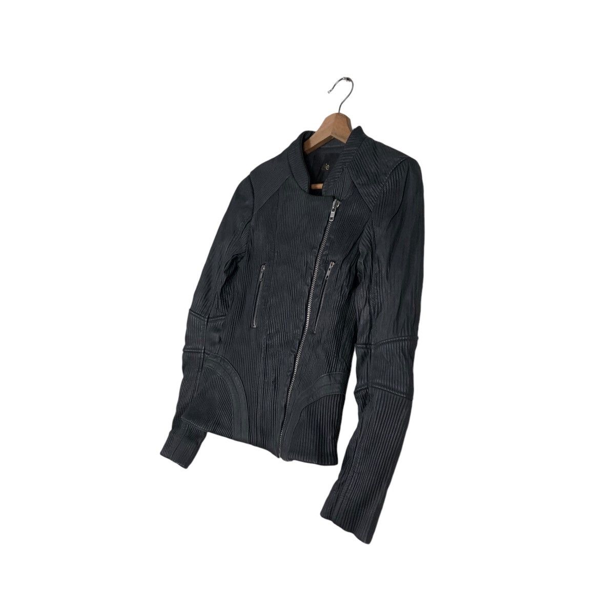 Japanese Brand 📌Cropped Biker Leather Jacket Pleated Maje Bondage Design Size XS / US 0-2 / IT 36-38 - 3 Thumbnail