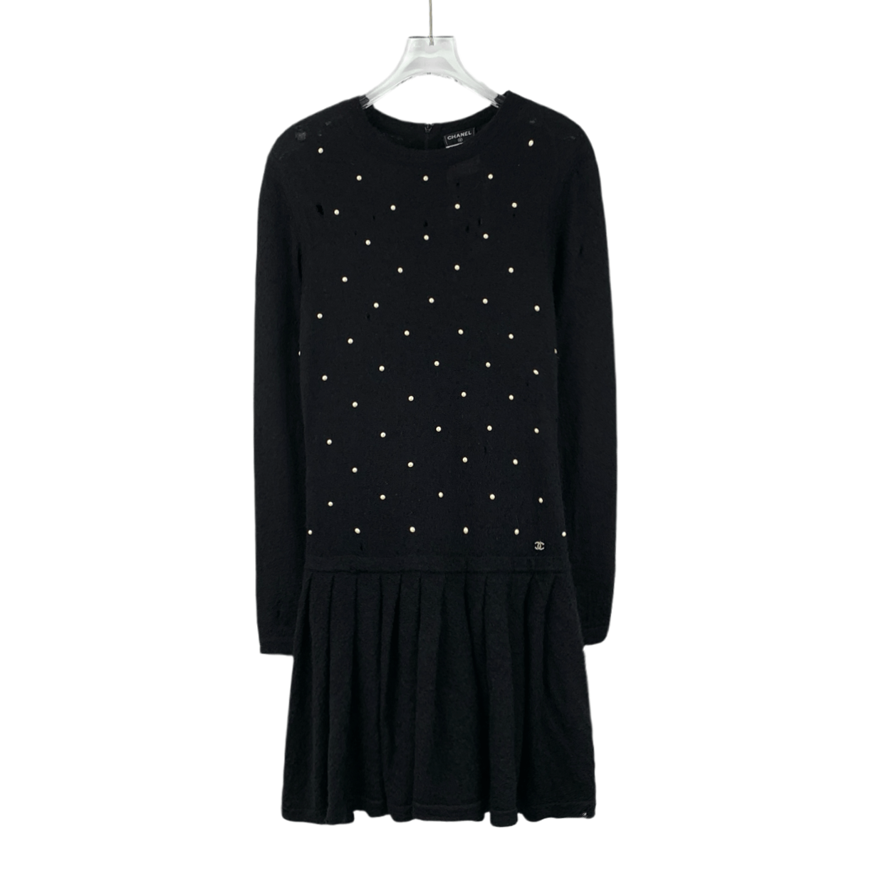 Chanel Beaded Mohair Distressed Knit Dress  Black (Size XS)