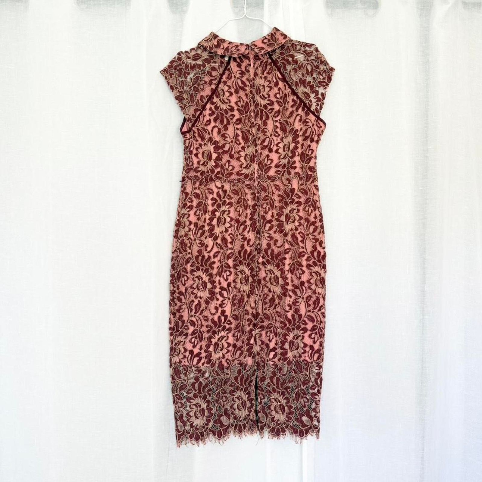 Other ✿ burgundy + blush lace midi dress ✿ Size L / US 10 / IT 46 - 8 Thumbnail