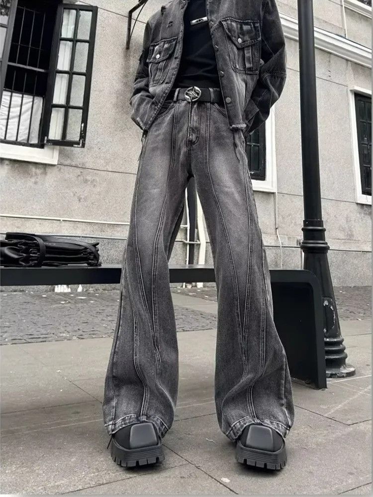 Vintage Grey Baggy Stacked Flare Jeans Size US 32 / EU 48 - 3 Thumbnail