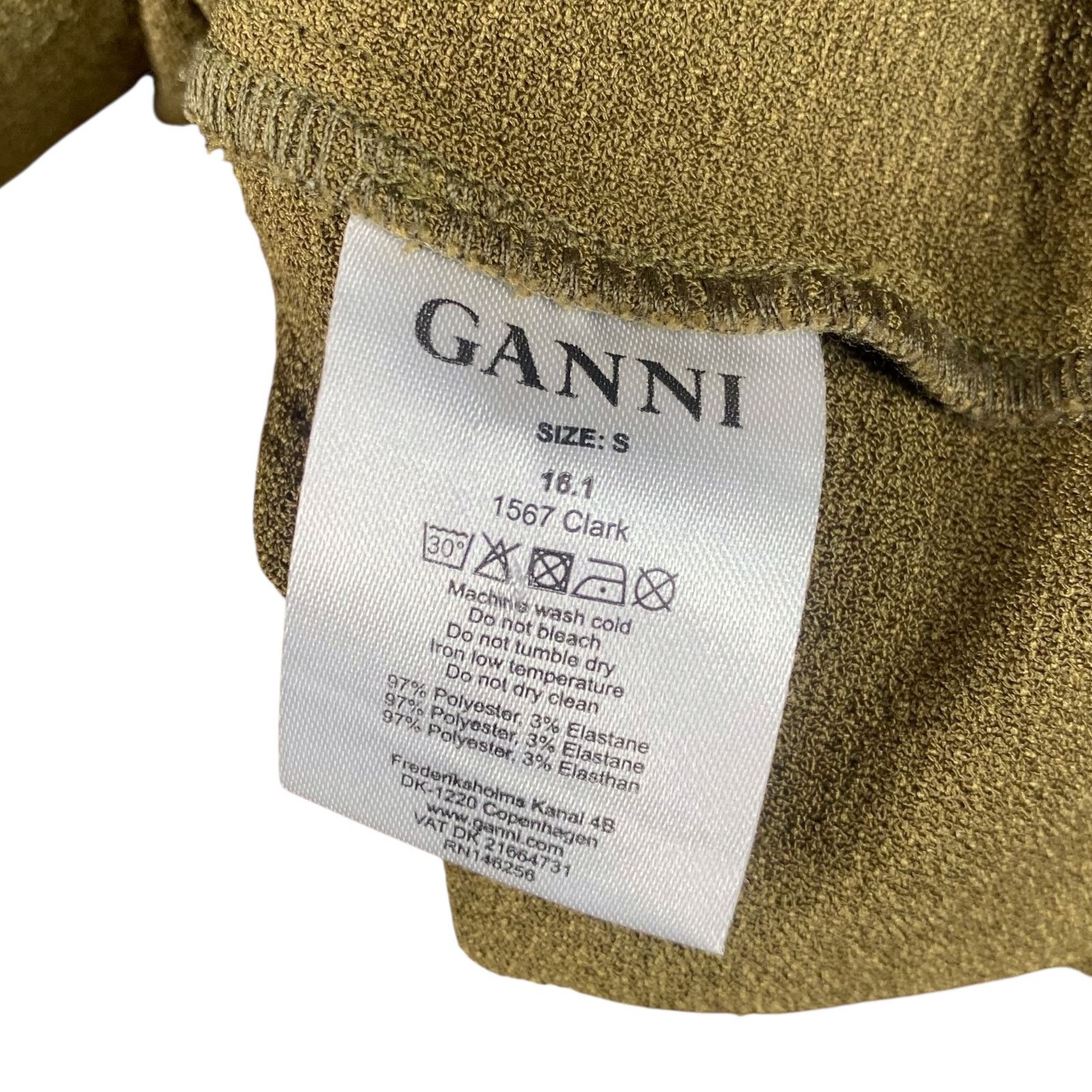 Ganni Ganni Clark Olive Green Crepe Bell Sleeve Crew Neck Top SZ S Size S / US 4 / IT 40 - 9 Thumbnail