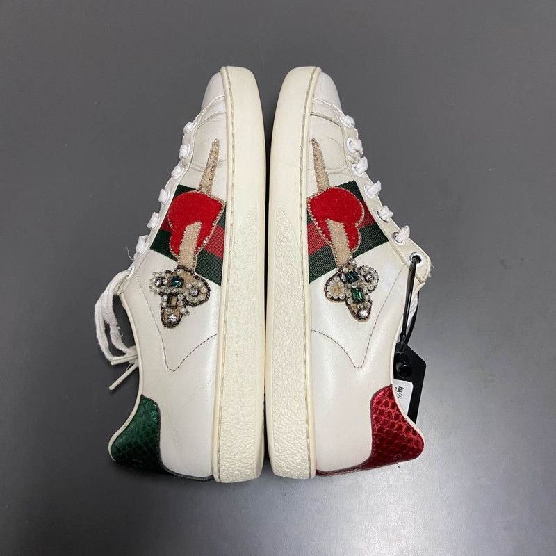 Gucci Gucci Ace Heart Pierced Leather Sneakers for Women -2508 Size US 6 / IT 36 - 7 Thumbnail