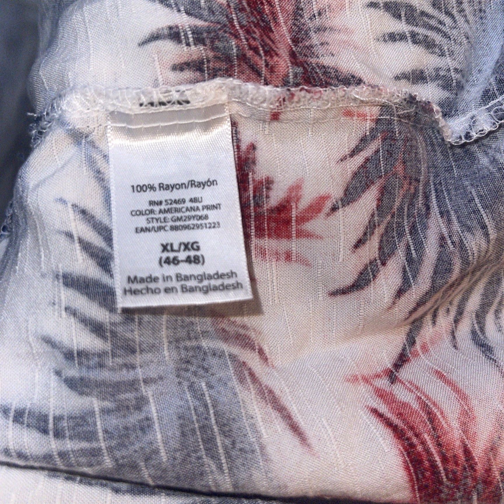 George George Hawaiian Shirt Button-Up Short Sleeve Palm Leaf 100% Rayon Island Floral White Blue Red XL Men’s Pocket Size US XL / EU 56 / 4 - 4 Thumbnail