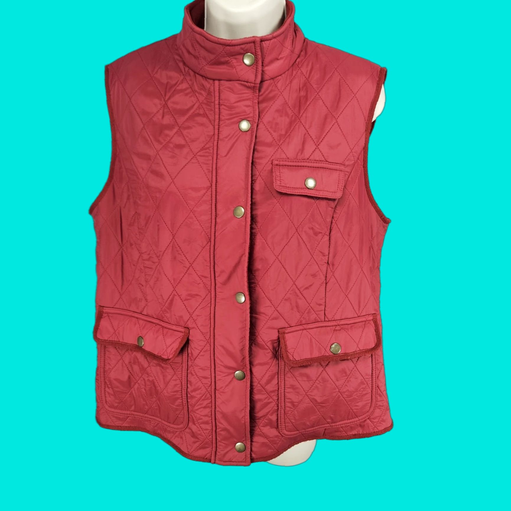 Talbots Talbots Jacket Women Vest Quilted Fleece Lined Full Zip Snap Gilet Short Sleeveless L Red Large Size L / US 10 / IT 46 - 1 Thumbnail