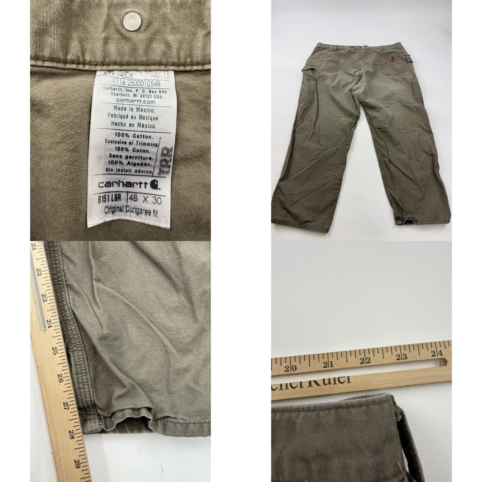 Carhartt Carhartt Pants Mens 48x28 Relaxed Fit Brown Canvas Carpenter Utility Workwear Size US 32 / EU 48 - 8 Thumbnail