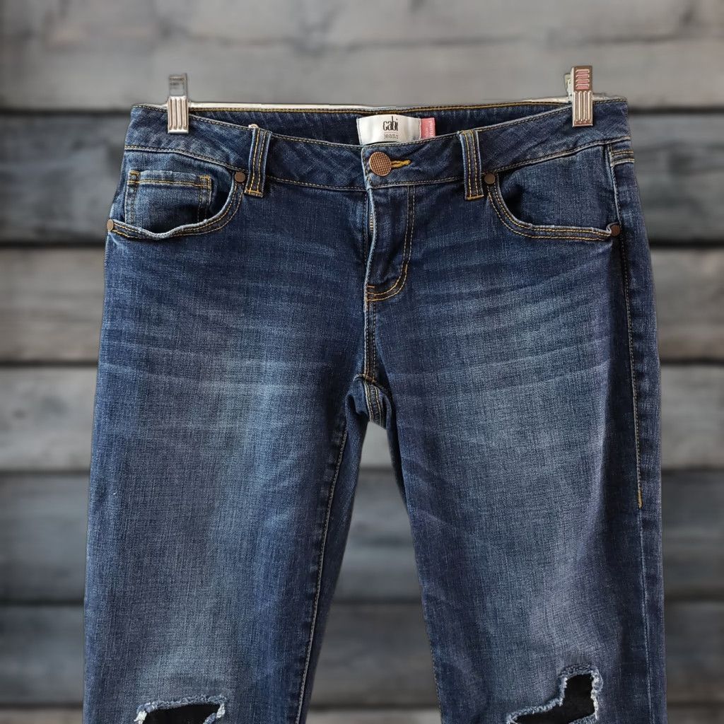 Vintage CAbi 5695 Womens Slim Boyfriend Jeans Sz 4 Blue Patchwork Low Rise Denim Giftless Size 27" / US 4 / IT 40 - 1 Thumbnail