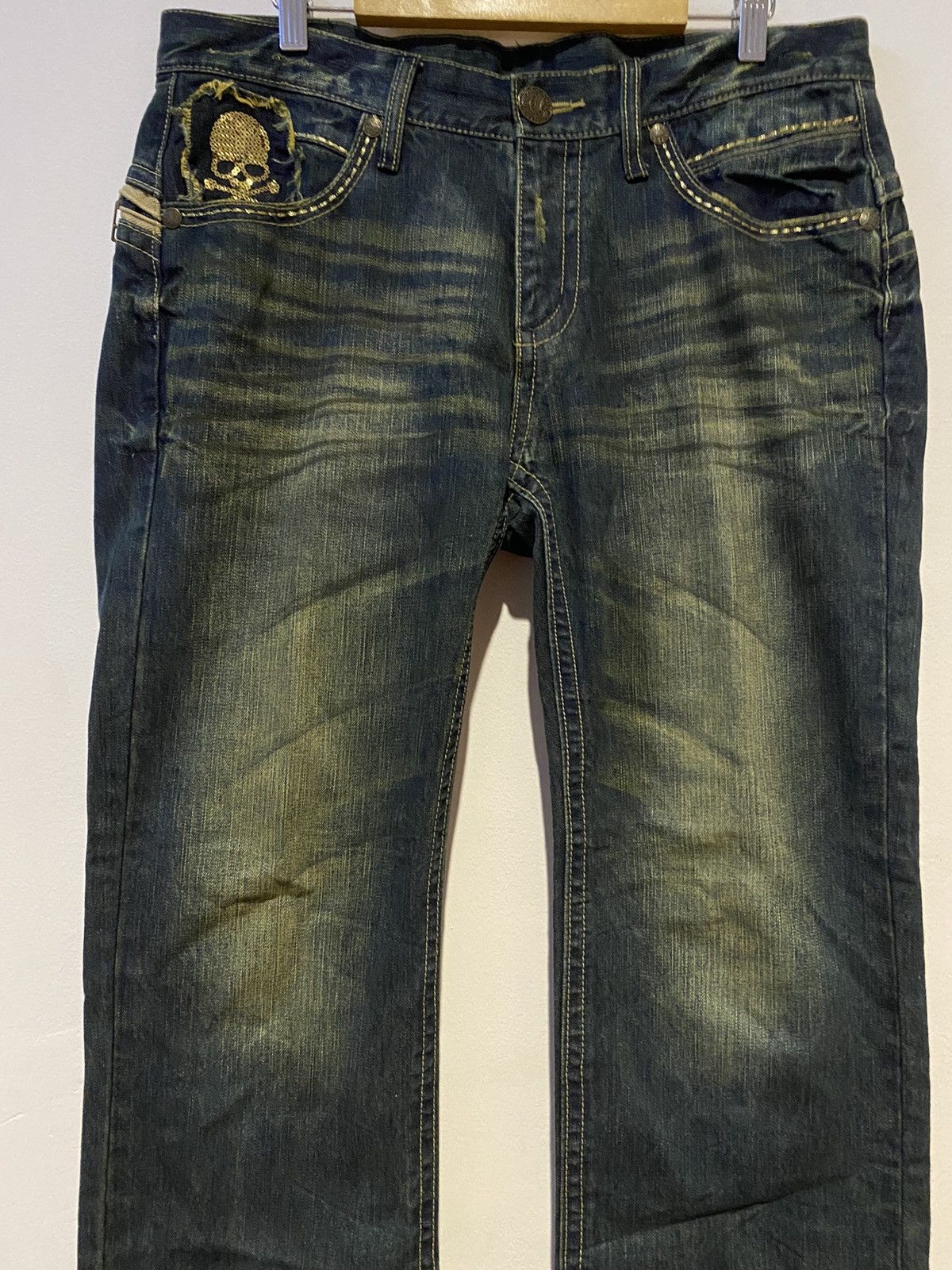 If Six Was Nine × Japanese Brand 🔥 CLASSICAL Elf Punk Skull Crossbones Denim Japan Style Size US 34 / EU 50 - 3 Thumbnail