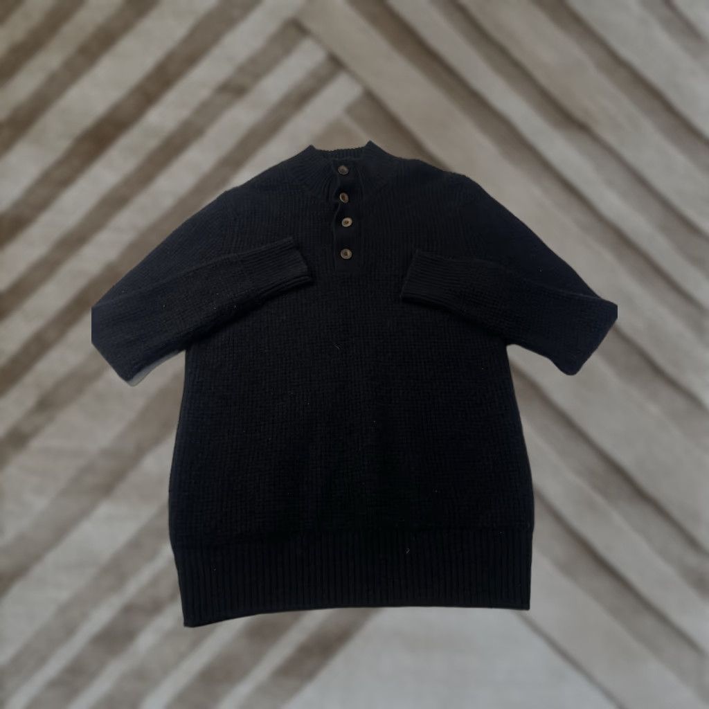 Quince Quince Black Mongolian Cashmere Waffle Knit Quarter Button Men’s Size Small Sweater Pullover Fisherman Knit Style Black Accent Button Size US S / EU 44-46 / 1 - 1 Thumbnail