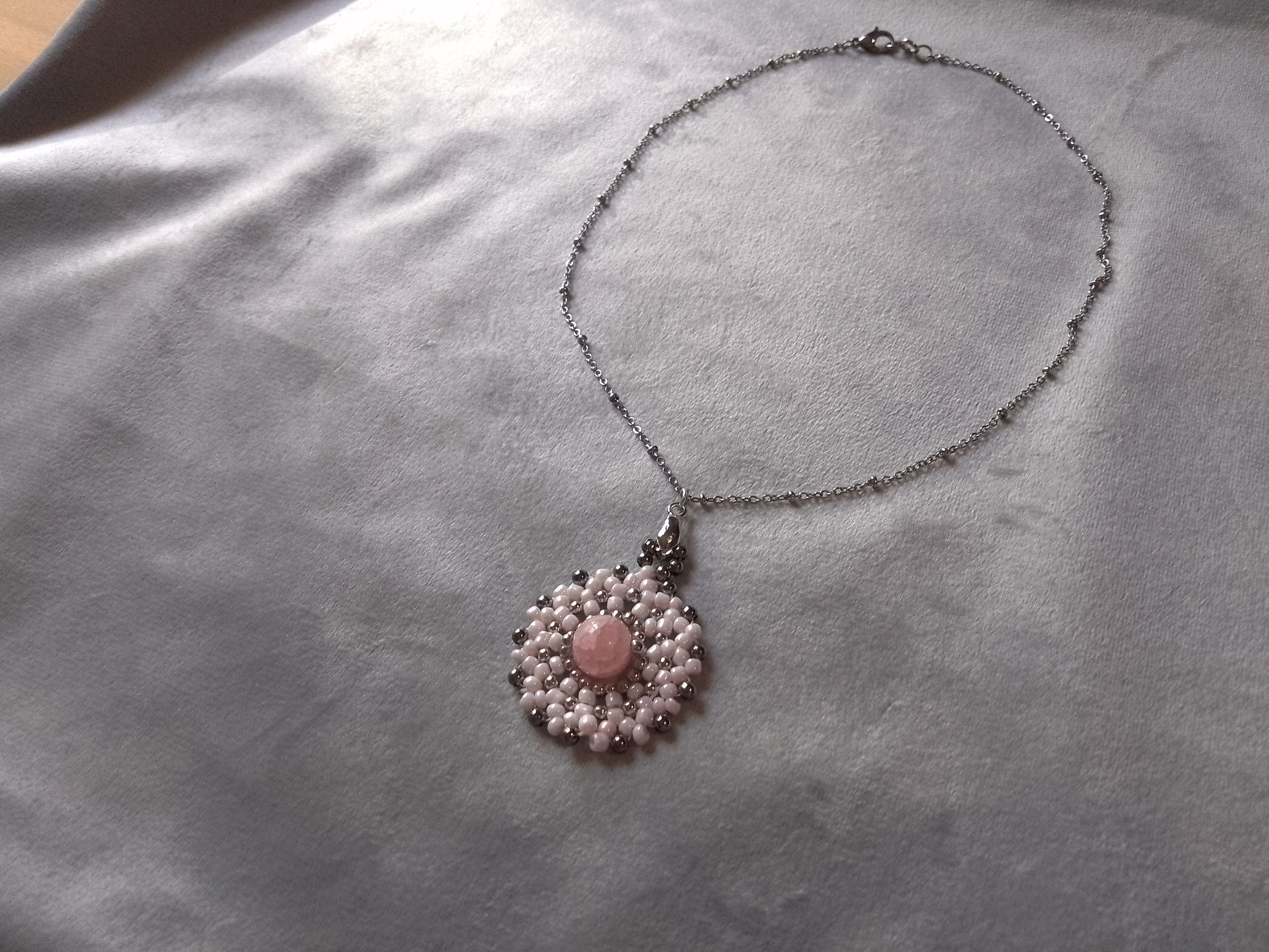 Handmade Necklace beaded Pendant. Pink Gemstone. Elegant Size ONE SIZE - 7 Thumbnail