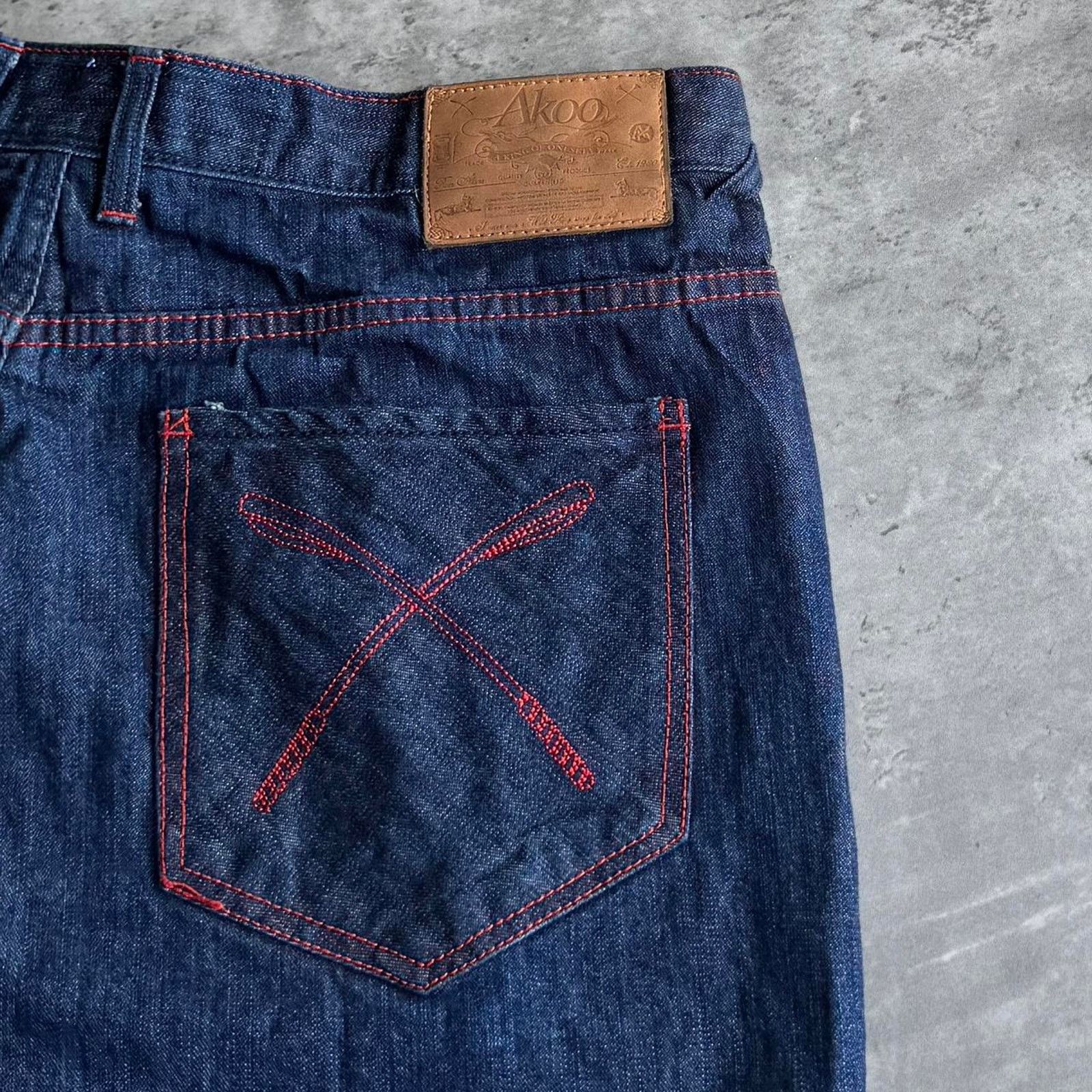 AKOO × JNCO × Vintage Y2K Baggy Jnco Style Embroidered Skater Carti Opium Jeans Size US 39 - 3 Thumbnail