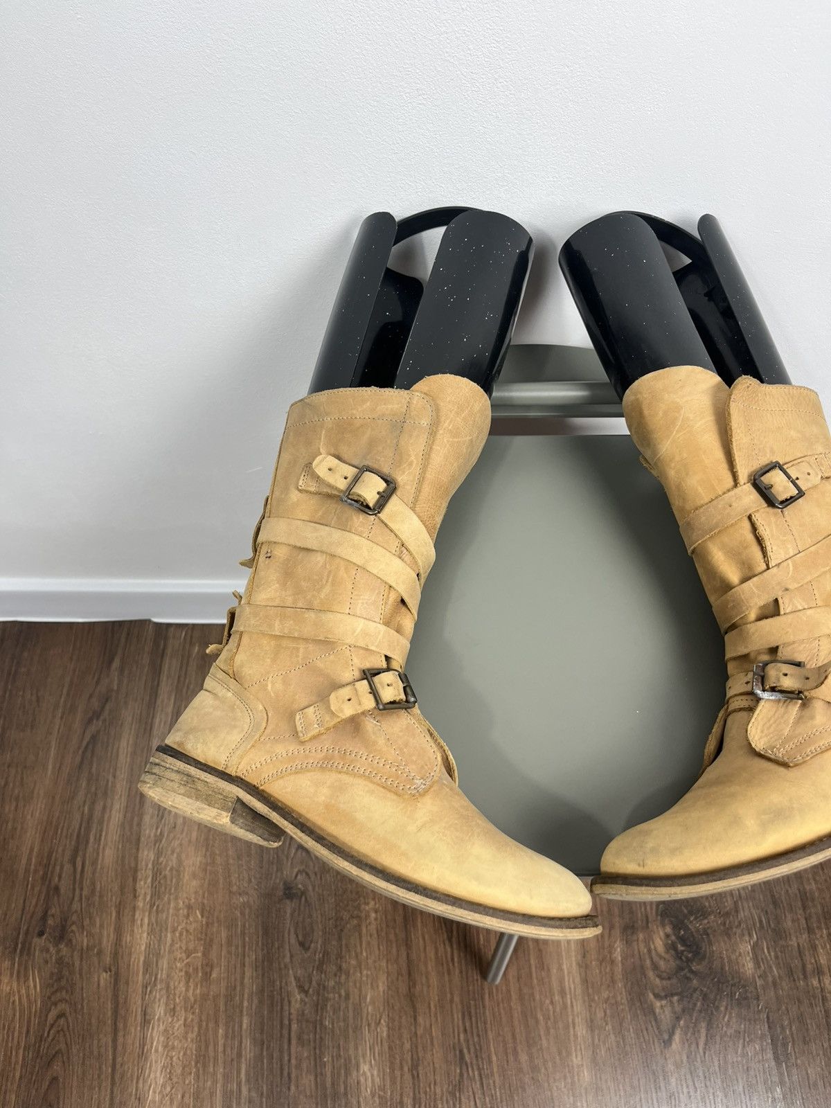 Other Vintage Tan Leather Mid-Calf Boots with Buckle Straps Size US 7.5 / IT 37.5 - 2 Thumbnail