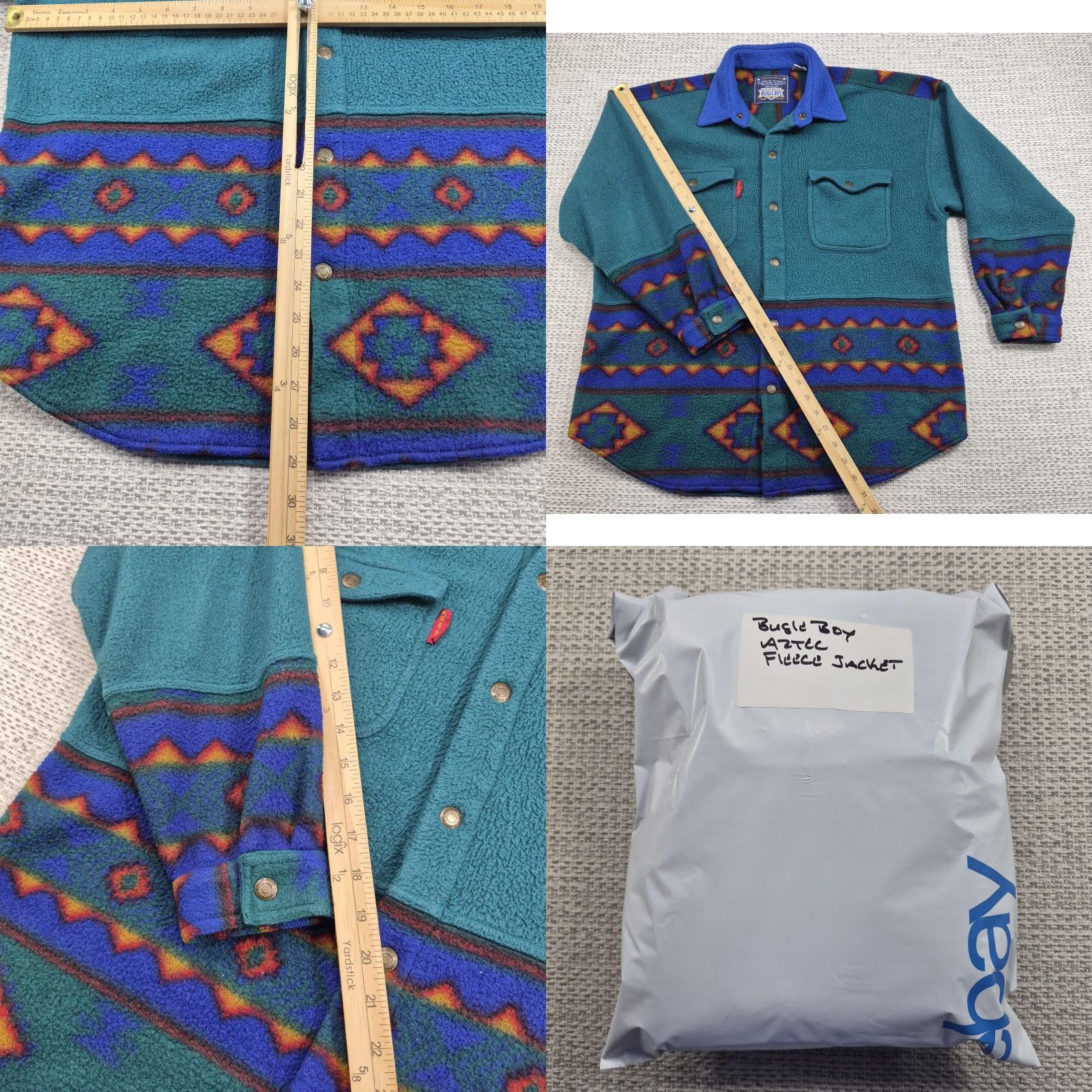Bugle Boy VINTAGE Bugle Boy Jacket Mens Large Teal Fleece Aztec Western 90s 80s Size US L / EU 52-54 / 3 - 9 Thumbnail
