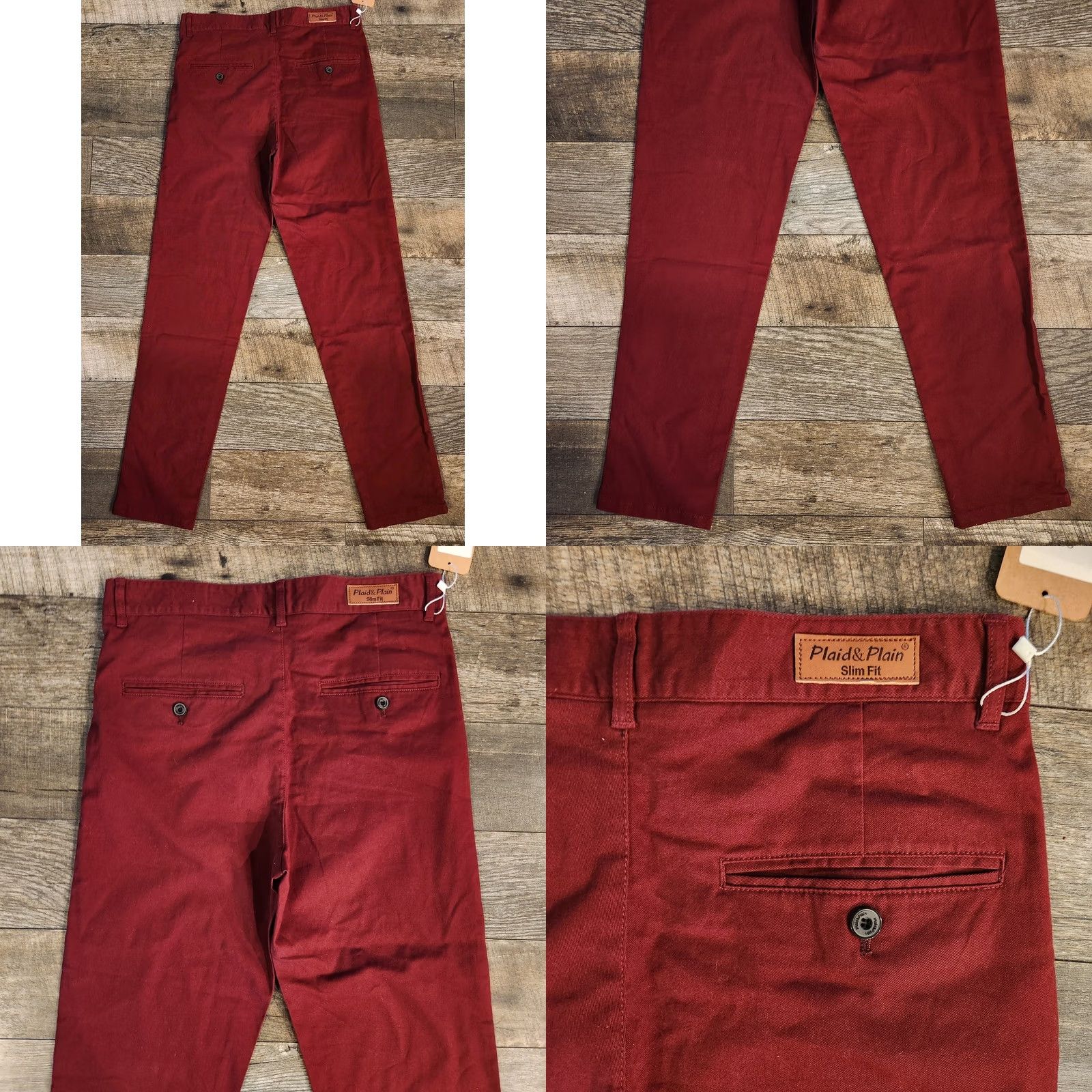 Vintage Plaid & Plain Chino Pants Mens 29x30 Skinny Stretchy Burgundy Red NWT Size US 29 - 8 Thumbnail
